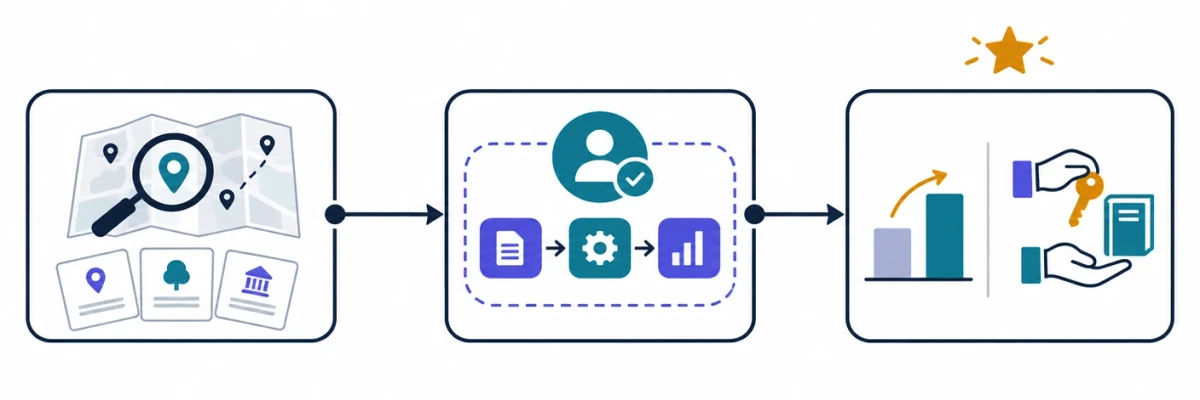 Three-step engagement timeline: discovery and options, controlled pilot, prove and handover